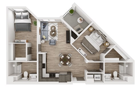 a sq ft apartment with a bedroom and a living room